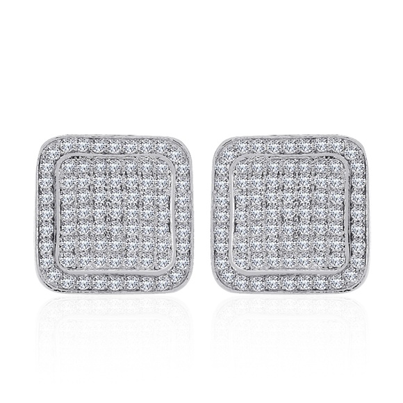Sterling Silver CZ Square Micropave Stud Earrings - Picture 1 of 4